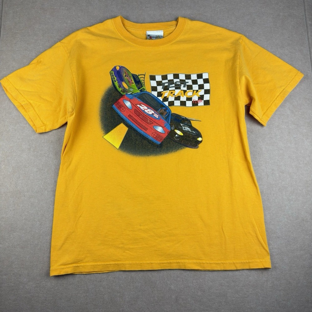 Disney World Test Track T-Shirt Men's M Yellow Racing Graphic Cars Tee
